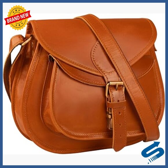 Full Grain Leather Crossbody Satchel Bag 11 Inch Spacious Compartments
